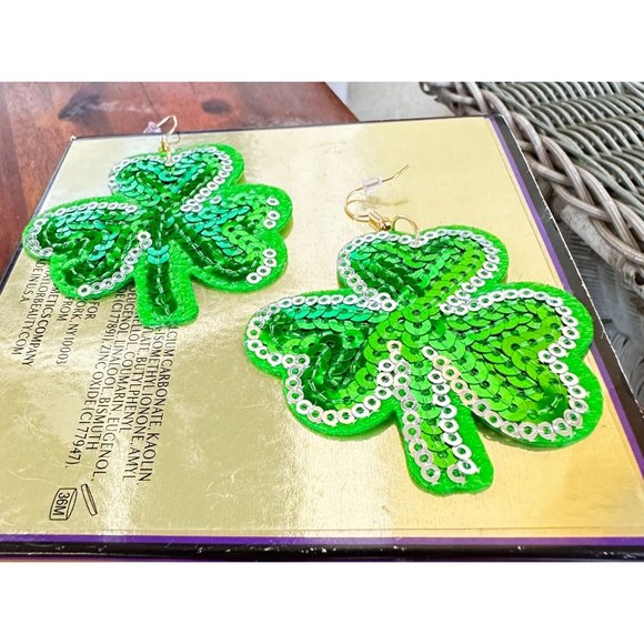 Shamrock Earrings Dangle Hooks Sequins St Patrick's Day Party Irish Fest… - Picture 10 of 12